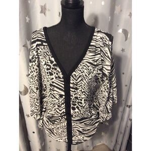 Vintage Guess Zebra Print Sheer Cold Shoulder bat wing sleeves Medium M